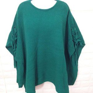 NWT Cato 1946 Knitwear Poncho Wrap One Size Acrylic Laced Ties Emerald Green